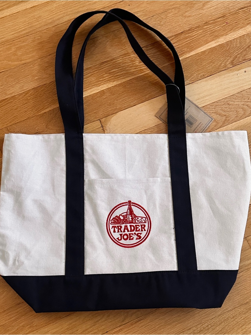 Trader Joe's Cream and Black Reusable Tote Bag - Picture 2 of 2